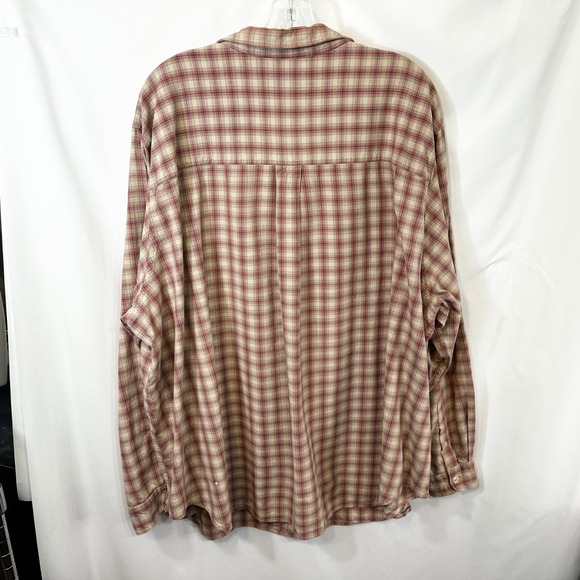 Venezia Plus Size 27/28 Top‎ Plaid Button Up Red Beige Long Sleeve Western 1776 - Picture 2 of 8